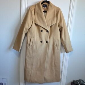 Women's Shawl Collar Double Breasted Below Knee Slim Wool Trench Long Coat
